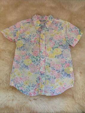 Janie and Jack Pastel Floral Button-Down Shirt - Pink, Yellow, Blue, Green